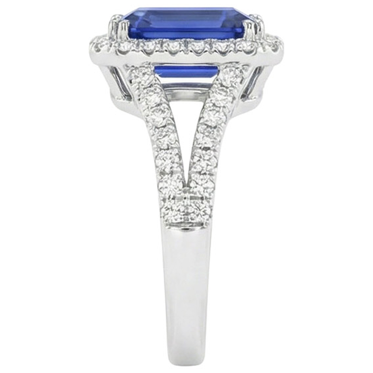Bague de fiançailles diamant rond halo et saphir de Ceylan 11.75 carats