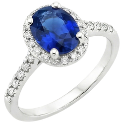 Bague de fiançailles diamant rond halo ovale saphir de Ceylan or 6 carats