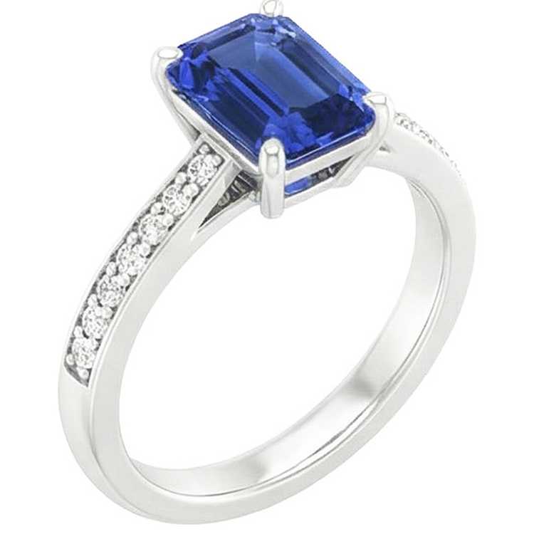 Bague de fiançailles diamant saphir bleu et serti de diamants 3.50 carats