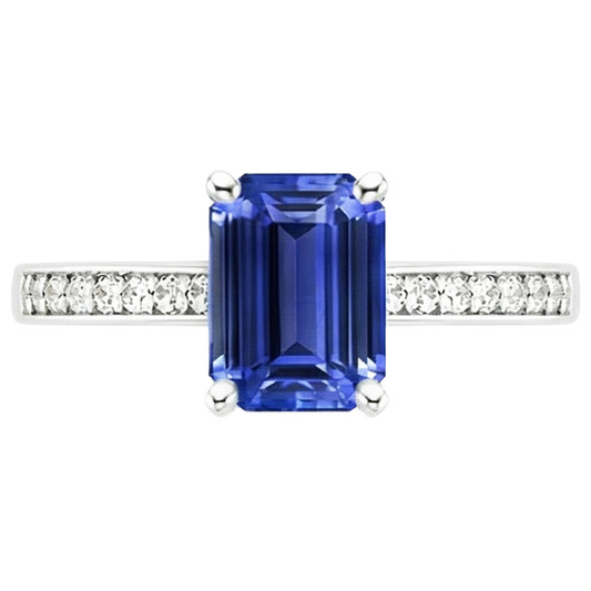 Bague de fiançailles diamant saphir bleu et serti de diamants 3.50 carats