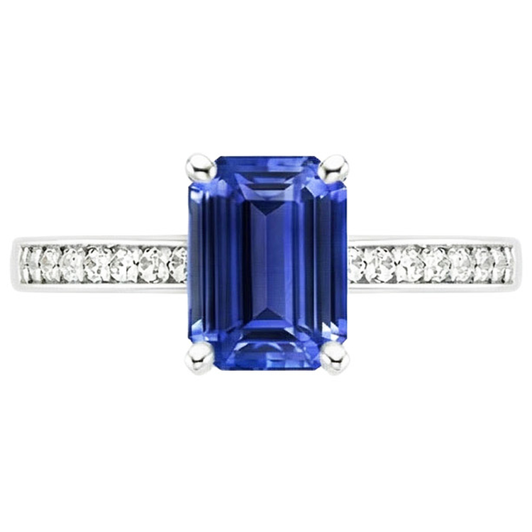 Bague de fiançailles diamant saphir bleu et serti de diamants 3.50 carats