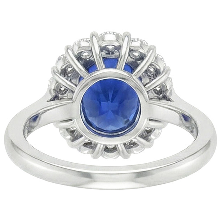Bague de fiançailles diamant saphir bleu ovale pierre précieuse de Ceylan 9.25 carats
