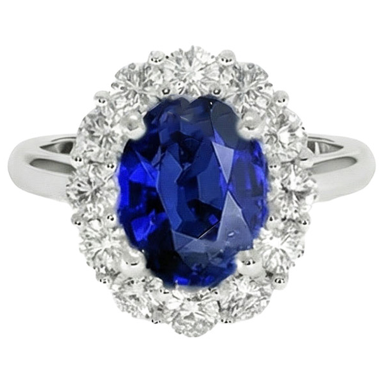 Bague de fiançailles diamant saphir bleu ovale pierre précieuse de Ceylan 9.25 carats