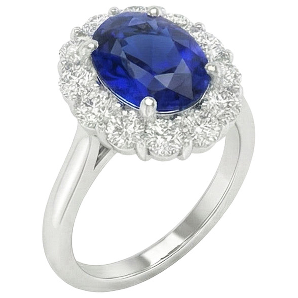 Bague de fiançailles diamant saphir bleu ovale pierre précieuse de Ceylan 9.25 carats