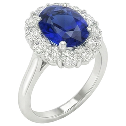 Bague de fiançailles diamant saphir bleu ovale pierre précieuse de Ceylan 9.25 carats