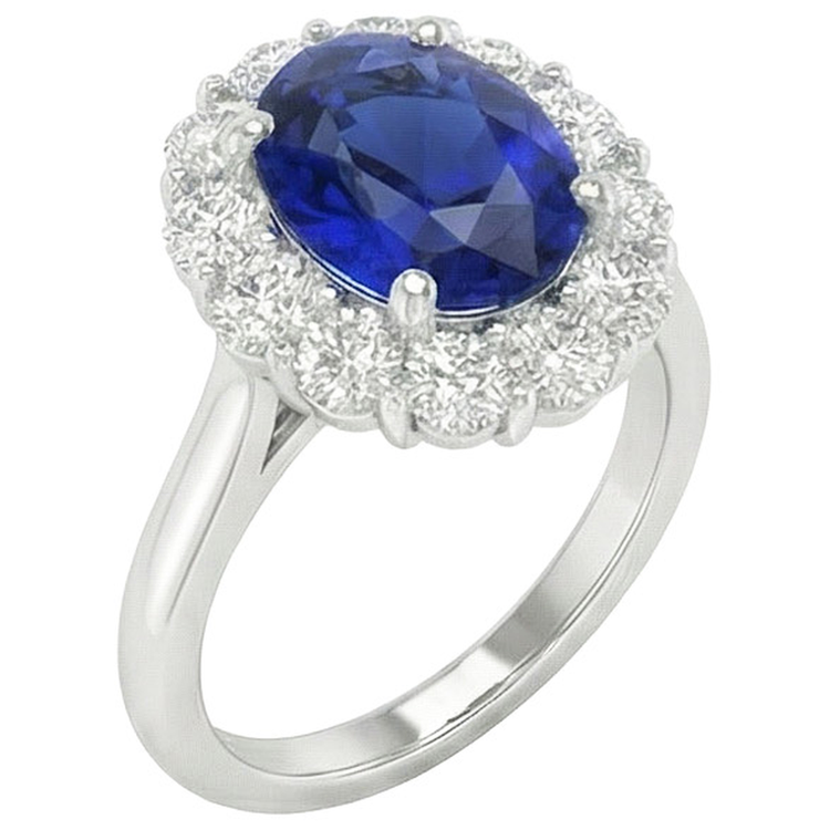 Bague de fiançailles diamant saphir bleu ovale pierre précieuse de Ceylan 9.25 carats