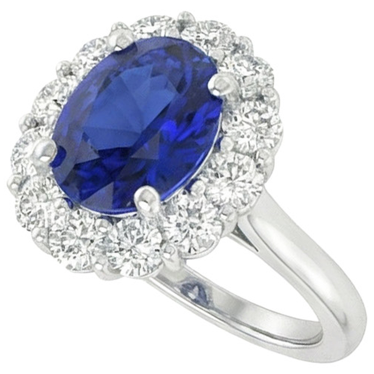 Bague de fiançailles diamant saphir bleu ovale pierre précieuse de Ceylan 9.25 carats