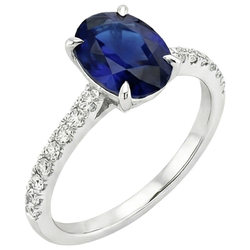 Bague de fiançailles diamant saphir bleu ovale serti griffe 6 carats