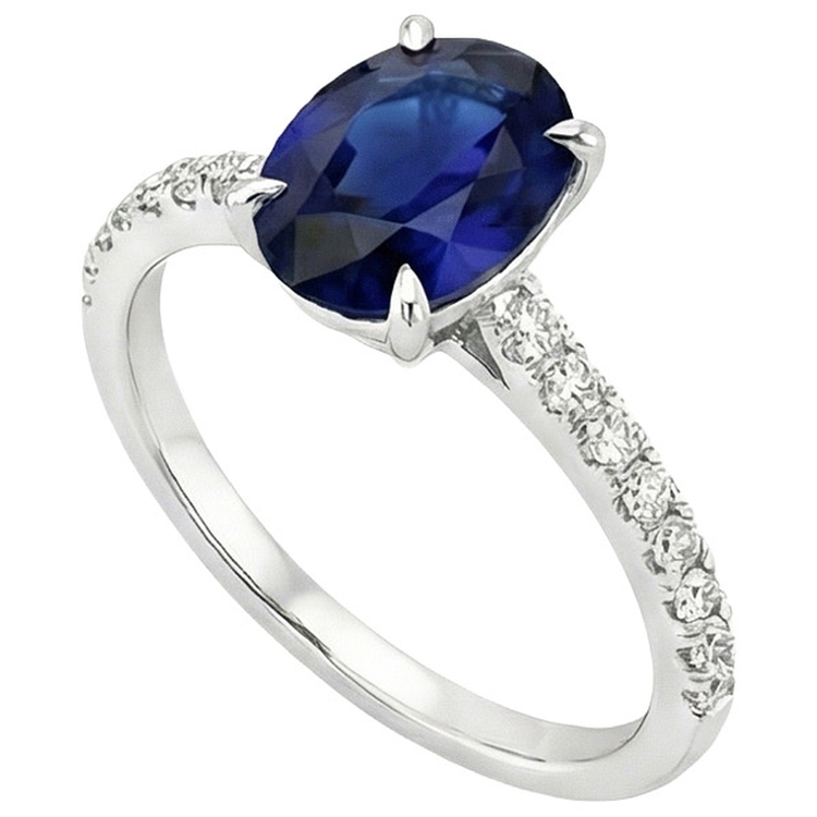 Bague de fiançailles diamant saphir bleu ovale serti griffe 6 carats