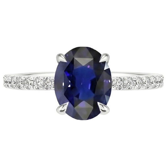 Bague de fiançailles diamant saphir bleu ovale serti griffe 6 carats