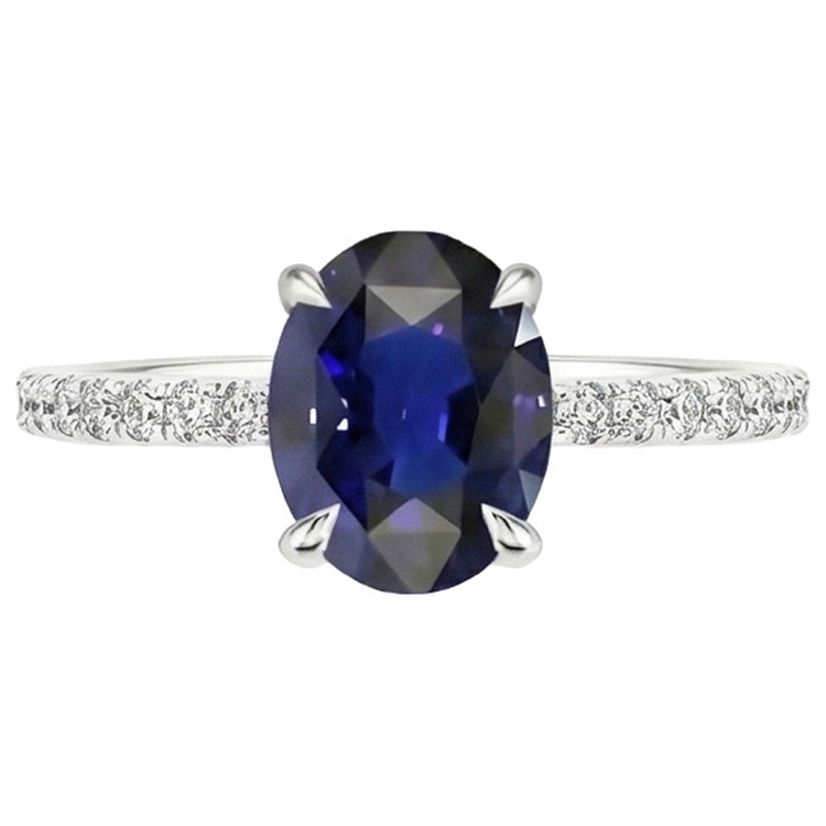 Bague de fiançailles diamant saphir bleu ovale serti griffe 6 carats