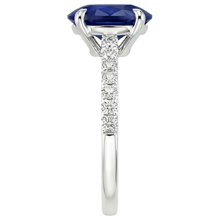 Bague de fiançailles diamant saphir bleu ovale serti griffe 6 carats
