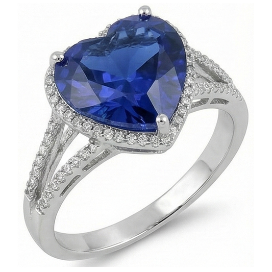 Bague de fiançailles diamant saphir bleu sri lanka grand coeur 5,75 carats