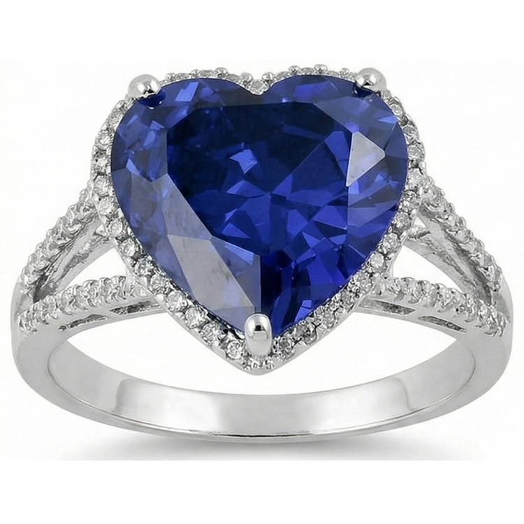 Bague de fiançailles diamant saphir bleu sri lanka grand coeur 5,75 carats