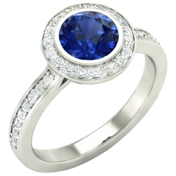Bague de fiançailles diamant saphir de Ceylan avec lunette 14 carats 3.42 carats