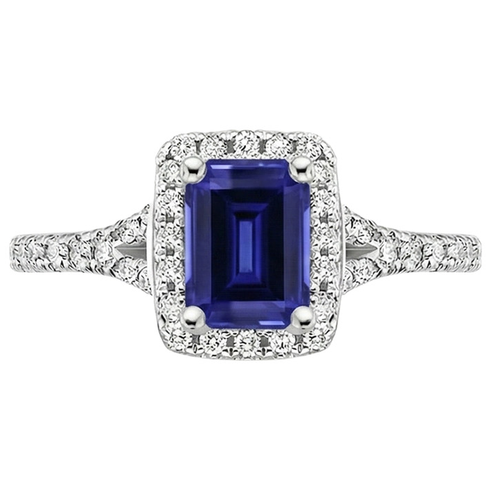 Bague de fiançailles diamant saphir de Ceylan émeraude bleue 3 carats