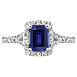 Bague de fiançailles diamant saphir de Ceylan émeraude bleue 3 carats