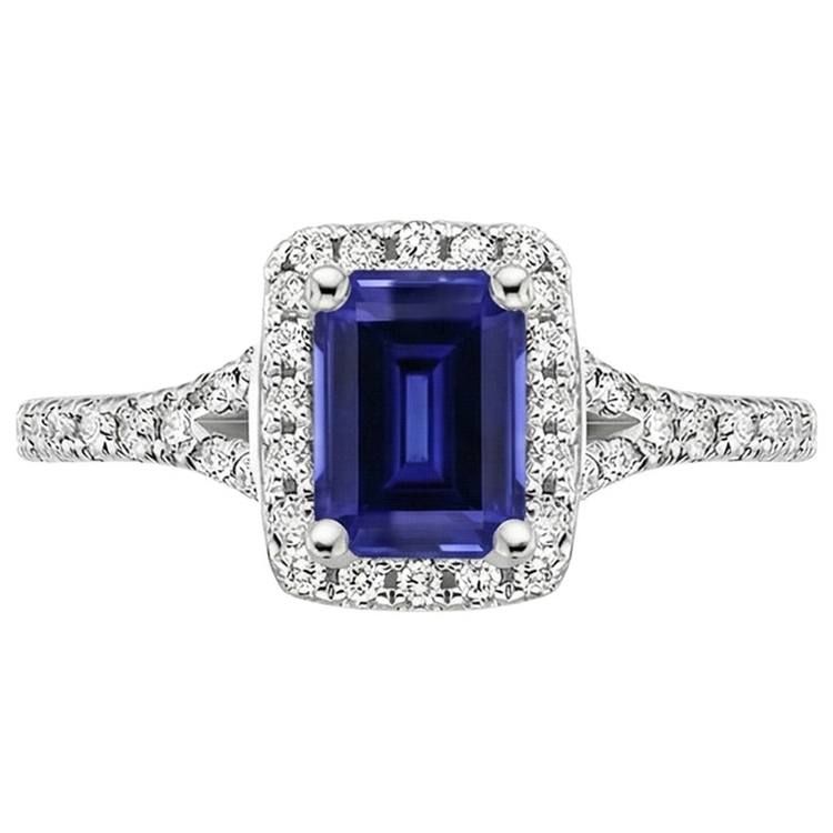 Bague de fiançailles diamant saphir de Ceylan émeraude bleue 3 carats