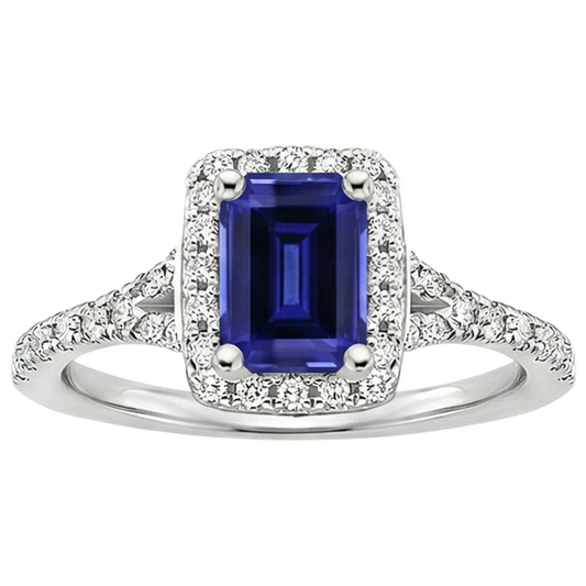 Bague de fiançailles diamant saphir de Ceylan émeraude bleue 3 carats