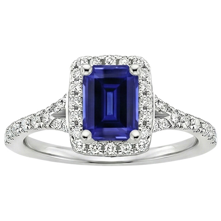 Bague de fiançailles diamant saphir de Ceylan émeraude bleue 3 carats