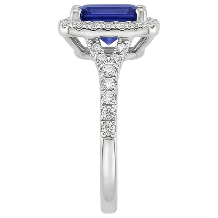Bague de fiançailles diamant saphir de Ceylan émeraude bleue 3 carats