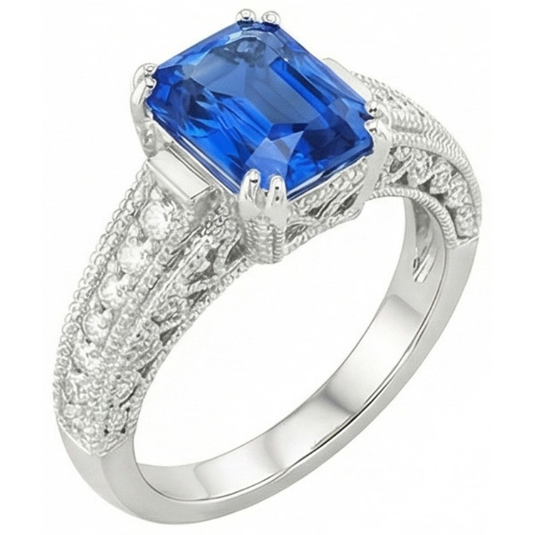 naturel radiant diamant 4carats bague vue de face