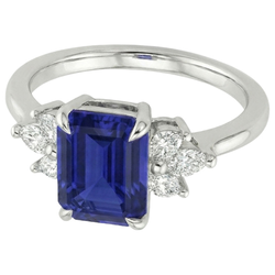 Bague de fiançailles diamant saphir du Sri Lanka émeraude 2.50 carats