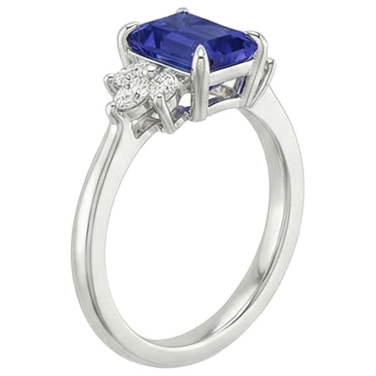 Bague de fiançailles diamant saphir du Sri Lanka émeraude 2.50 carats