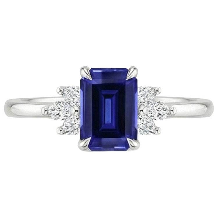 Bague de fiançailles diamant saphir du Sri Lanka émeraude 2.50 carats