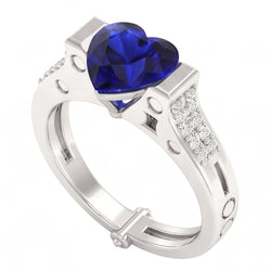 Bague de fiançailles diamant serti barre coeur saphir bleu 2.50 carats