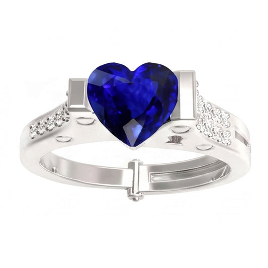 Bague de fiançailles diamant serti barre coeur saphir bleu 2.50 carats