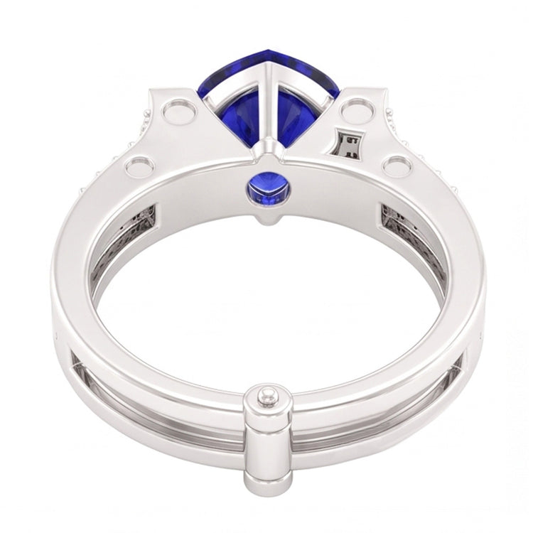 Bague de fiançailles diamant serti barre coeur saphir bleu 2.50 carats