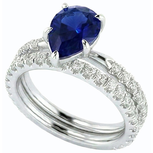 Bague de fiançailles diamant sertie poire saphir du Sri Lanka 3.50 carats