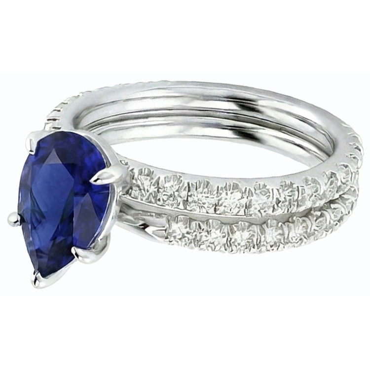 Bague de fiançailles diamant sertie poire saphir du Sri Lanka 3.50 carats