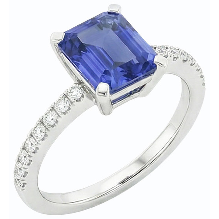 Bague de fiançailles diamant solitaire émeraude saphir bleu clair 3 carats