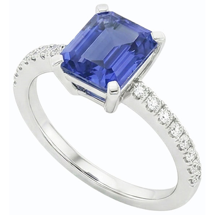 Bague de fiançailles diamant solitaire émeraude saphir bleu clair 3 carats