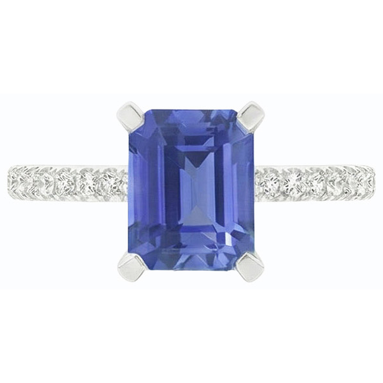 Bague de fiançailles diamant solitaire émeraude saphir bleu clair 3 carats