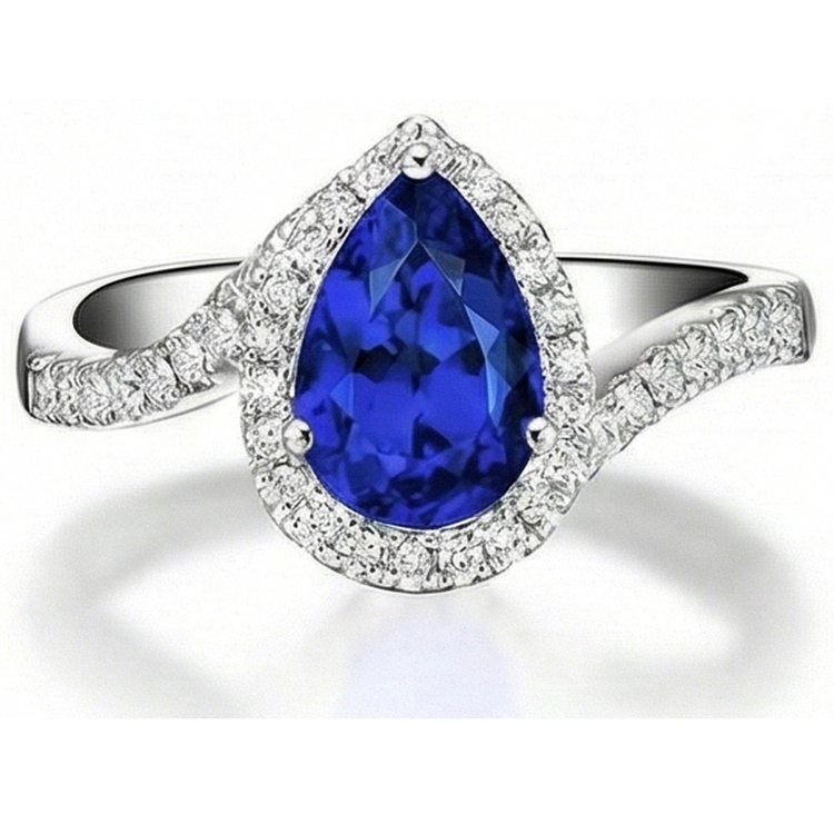 naturel pear diamant 3.70carats bague angle de côté