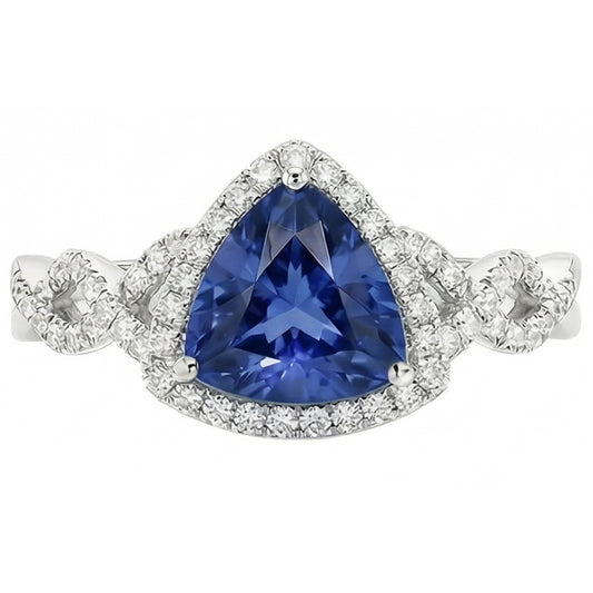 Bague de fiançailles diamant taille trillion saphir tige torsadée 3 carats