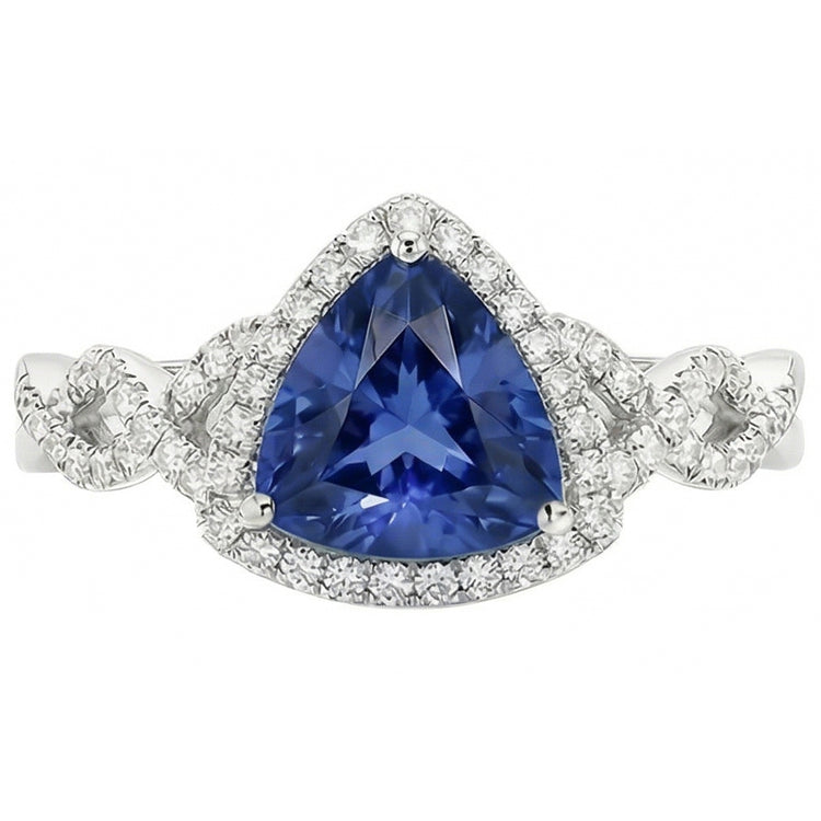 Bague de fiançailles diamant taille trillion saphir tige torsadée 3 carats