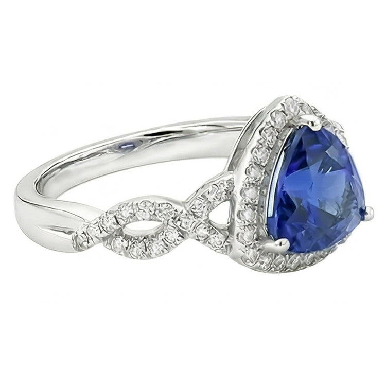 Bague de fiançailles diamant taille trillion saphir tige torsadée 3 carats