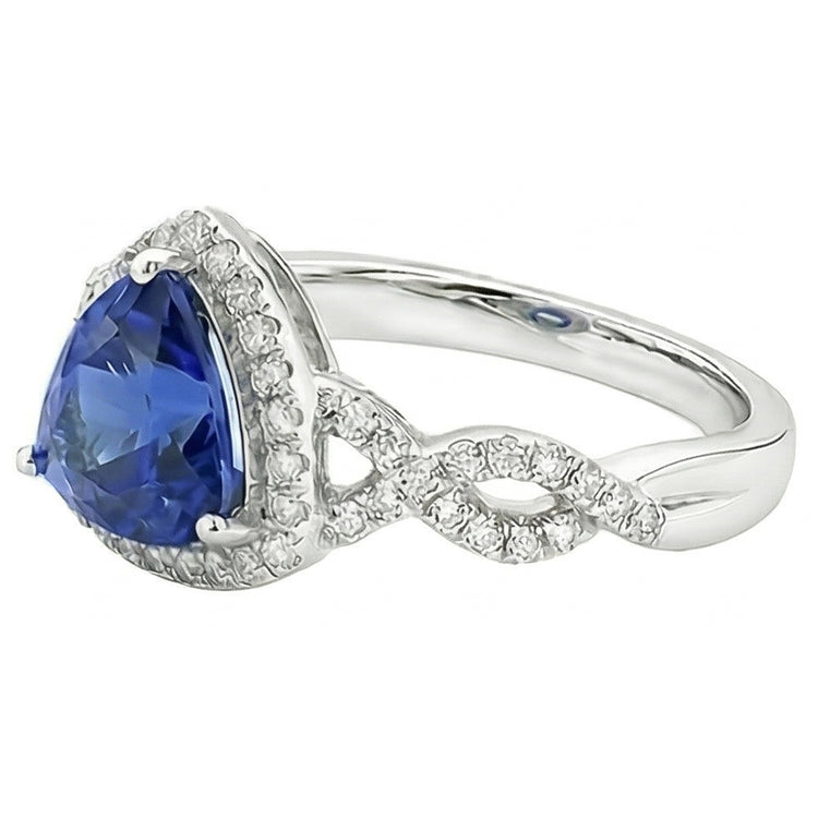 Bague de fiançailles diamant taille trillion saphir tige torsadée 3 carats