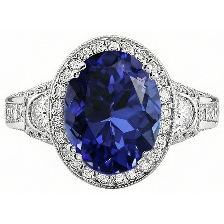 naturel round tanzanite 5.40carats bague angle de côté