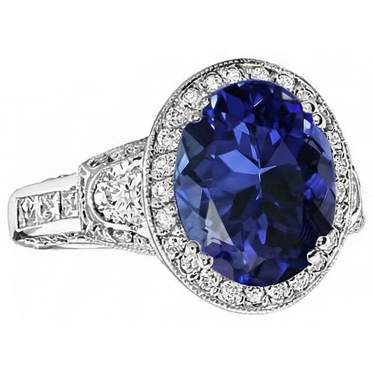naturel round tanzanite 5.40carats bague détail rapproché