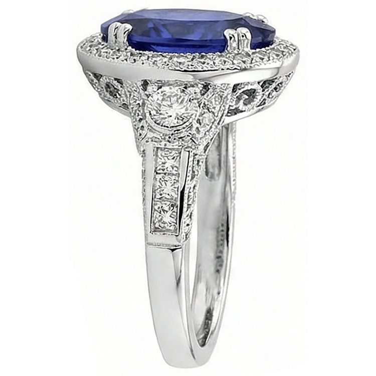 naturel round tanzanite 5.40carats bague vue de profil