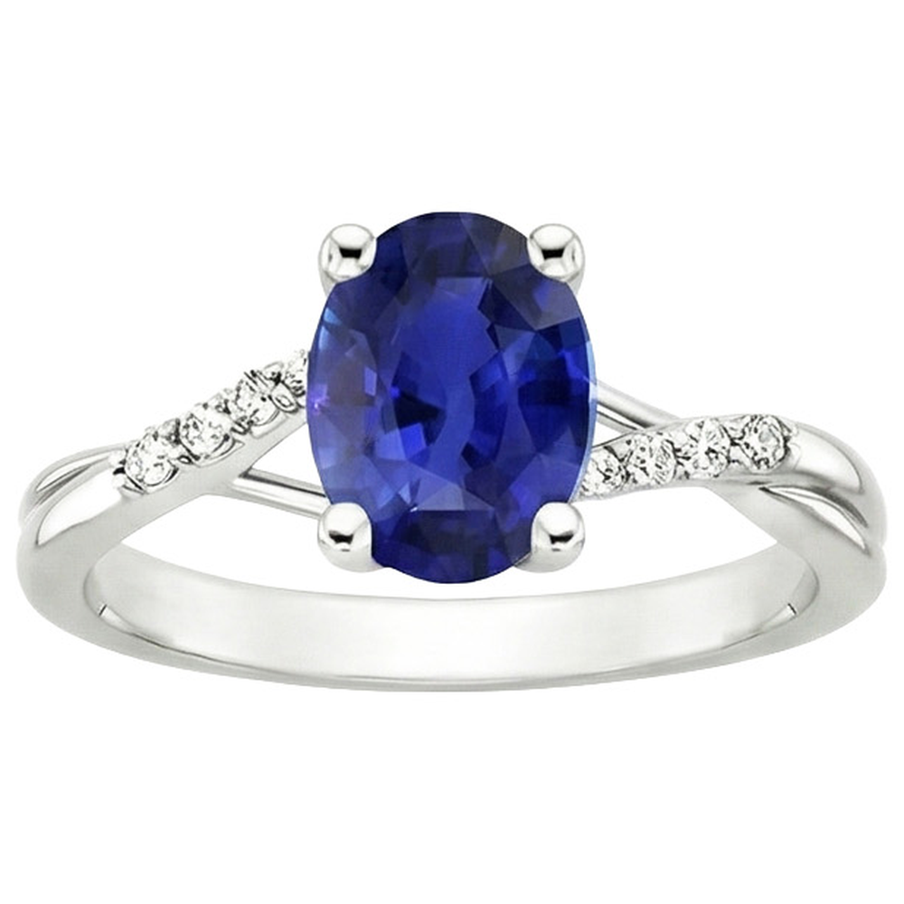 naturel oval saphir 3carats bague vue de dessus