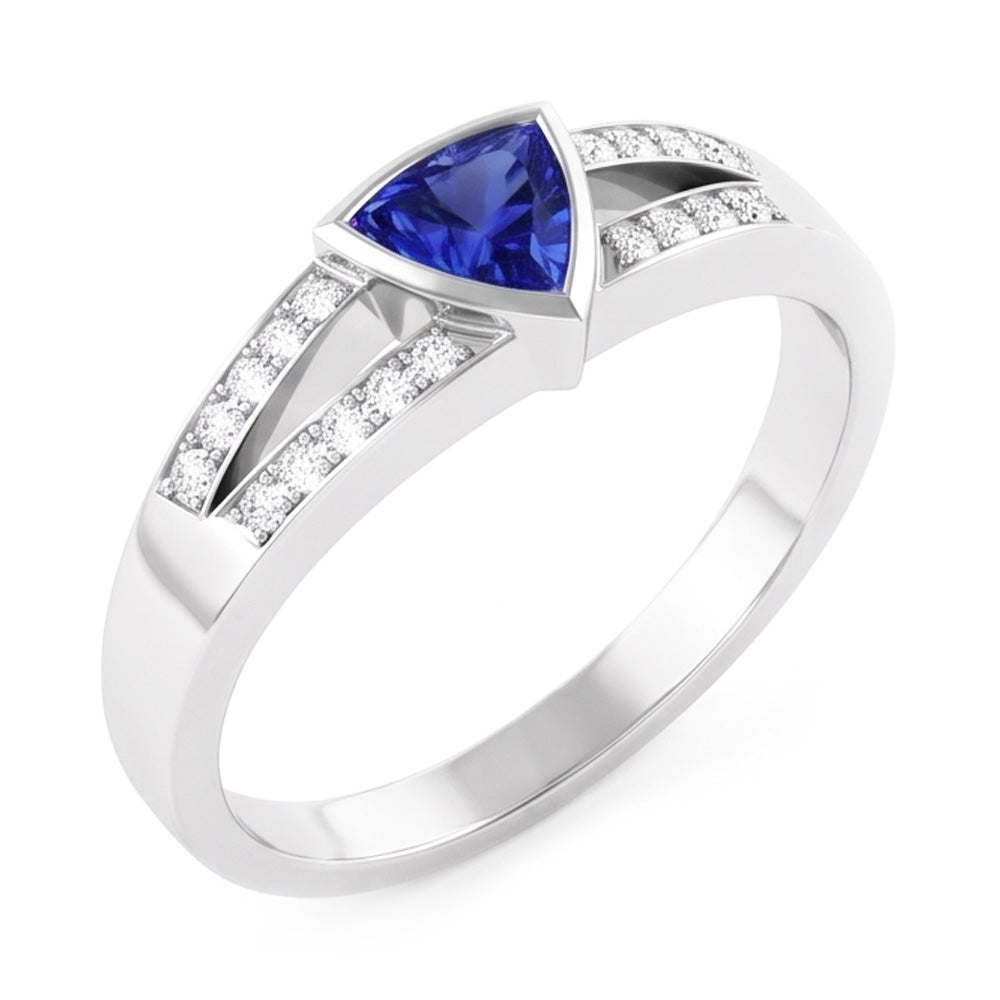 Bague de fiançailles diamant trillion bijoux saphir tige fendue 1 carat