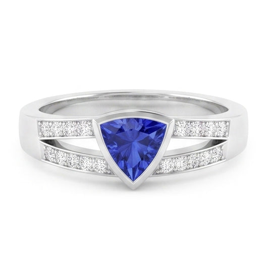 Bague de fiançailles diamant trillion bijoux saphir tige fendue 1 carat