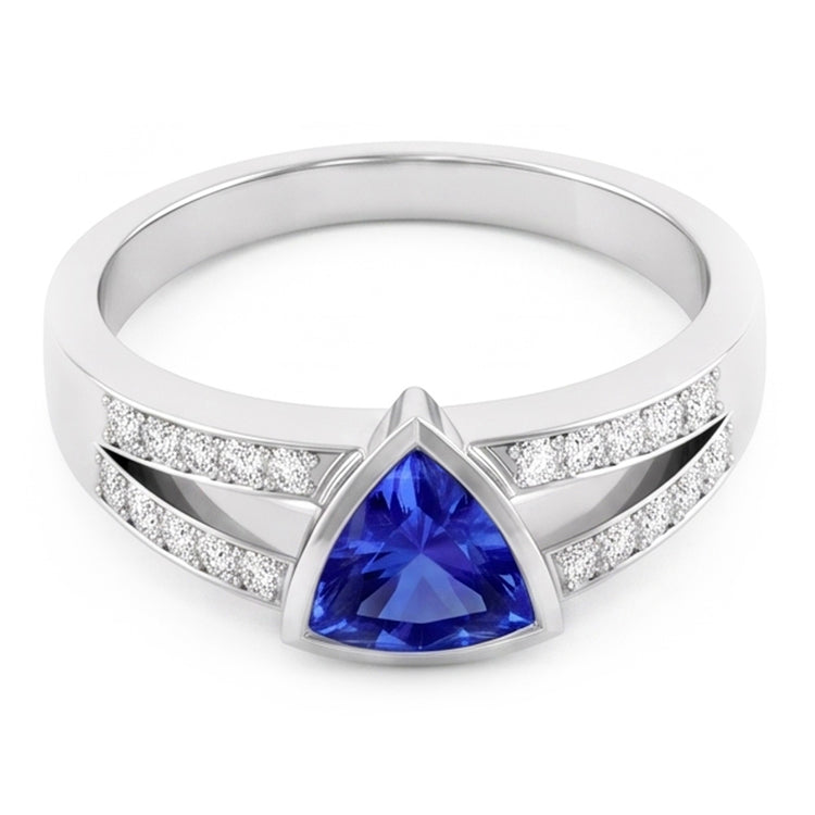 Bague de fiançailles diamant trillion bijoux saphir tige fendue 1 carat