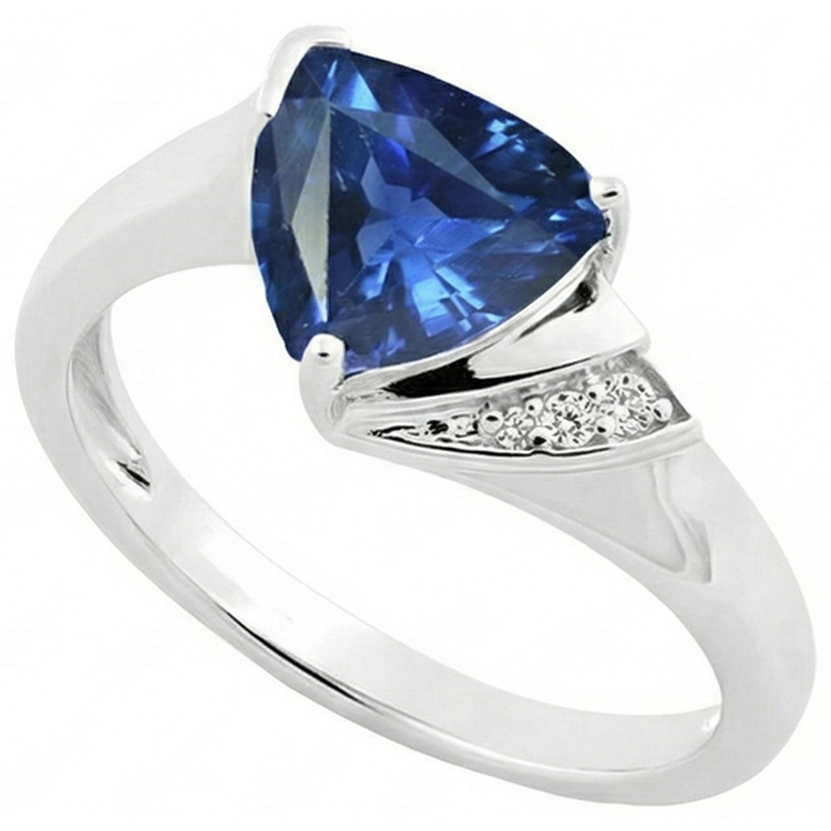 Bague de fiançailles diamant trillion saphir bleu profond 1.75 carats
